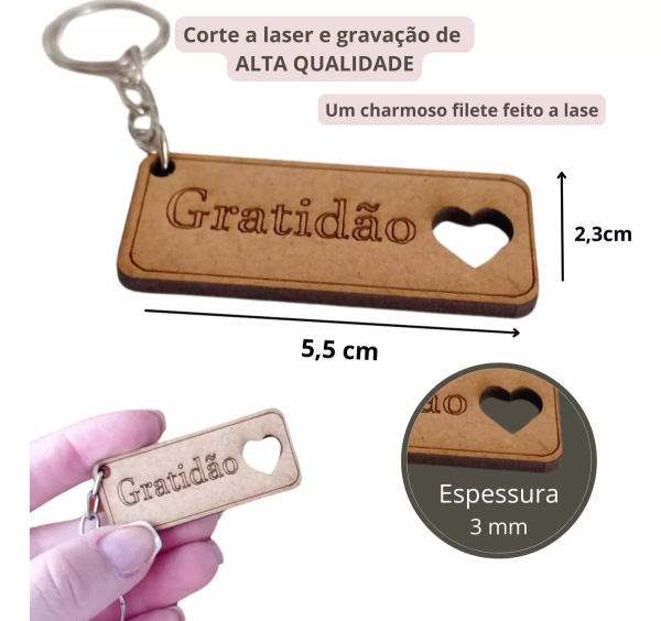 100 Lembrancinha Chaveiro Mdf Gratidão Coração - Image 2