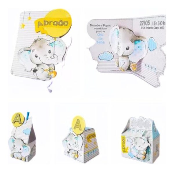 Kit 30 Caixas Personalizadas + Topo Bolo Festa Elefantinho 4