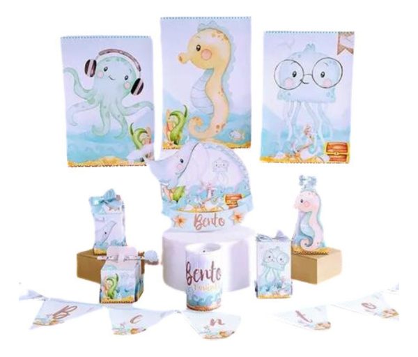 Kit 30 Cxs Personalizadas + Topo Bolo Festa Fundo Mar 34