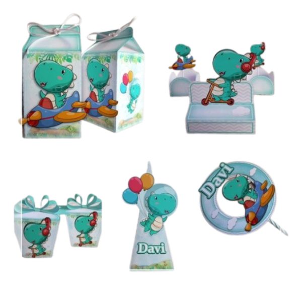 Kit 30 Cxs Personalizadas Dinossauro Menino + Topo De Bolo