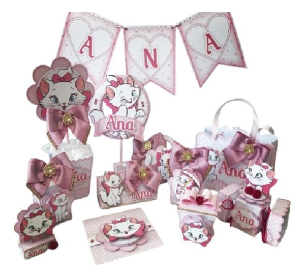 Kit Personalizados Festa Gatinha Marie 7 - 30cxs + Topo Bolo