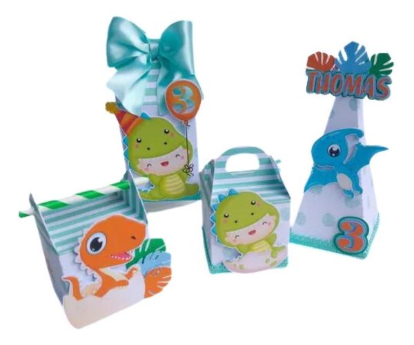 Kit 30 Caixas Personalizadas + Topo Bolo Festa Dinossauro 58