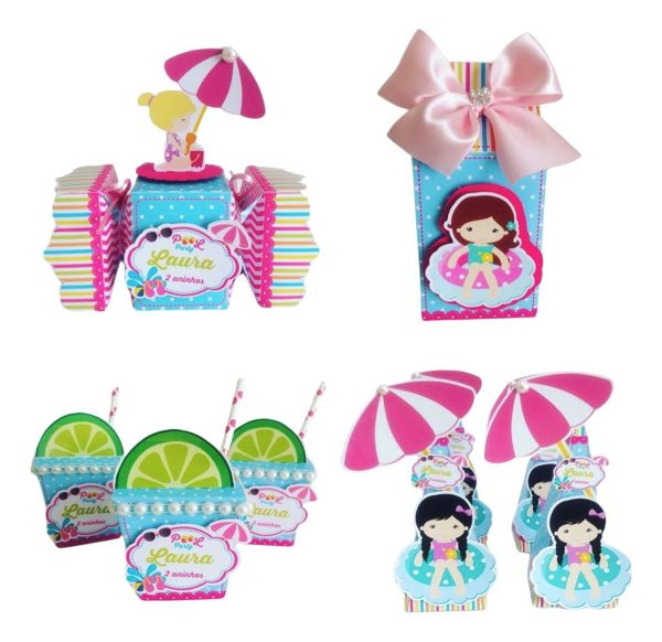 Kit Personalizados Festa Pool Party 7 - 30 Cxs + Topo Bolo
