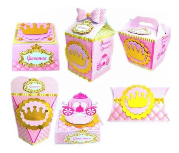 Kit 30 Cxs Personalizadas + Topo Bolo Festa Realeza Rosa 2
