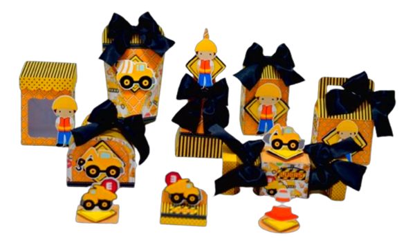 Kit 30 Caixas Personalizadas + Topo Bolo Festa Construtor 3