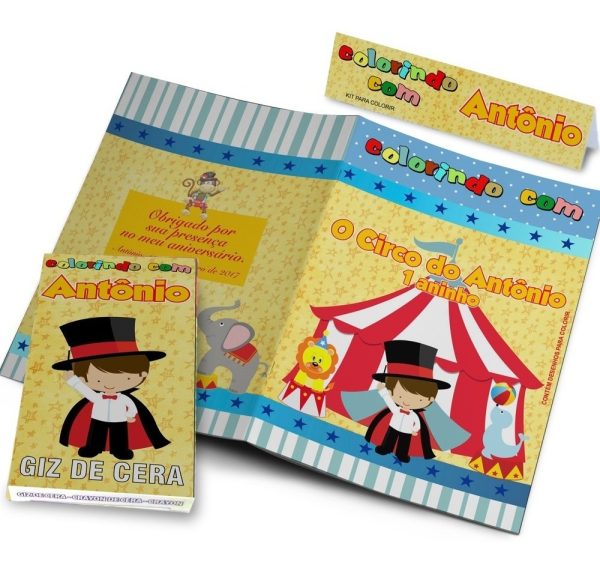 30 Kits De Colorir Revistinhas + Giz Circo Personalizada