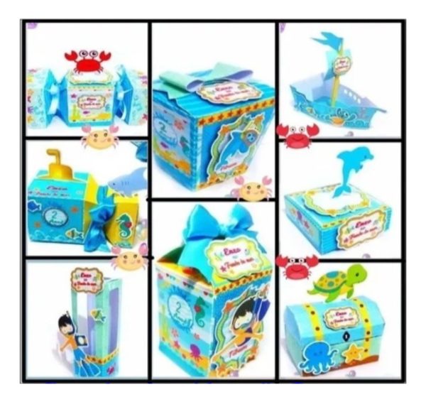 Kit 30 Cxs Personalizadas + Topo Bolo Festa Fundo Mar 2