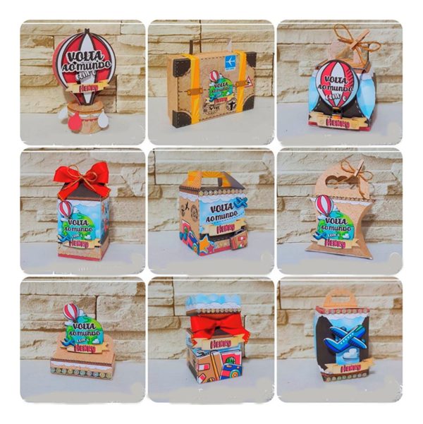 Kit 30 Cxs Personalizadas + Topo Bolo Festa Volta Ao Mundo