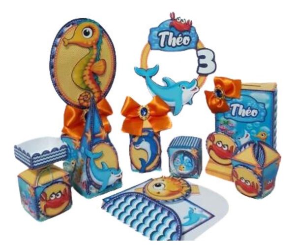 Kit 30 Cxs Personalizadas + Topo Bolo Festa Fundo Mar 32