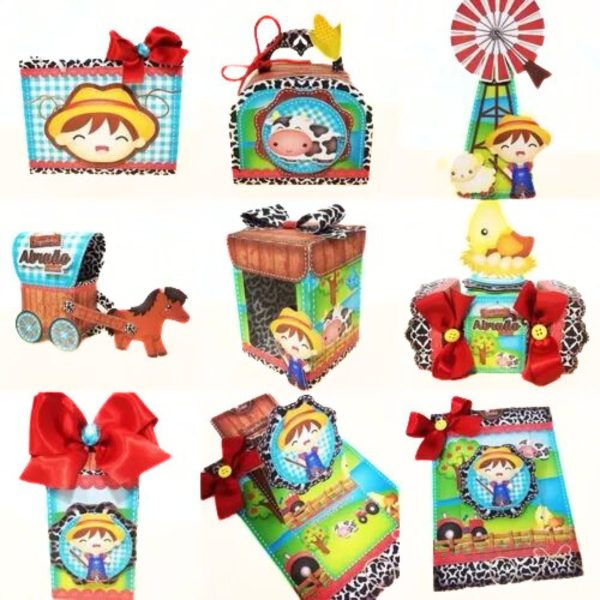 Kit 30 Caixas Personalizadas + Topo Bolo Festa Fazendinha 14