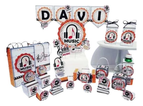 Kit 30 Cxs Personalizadas + Topo Bolo Festa Música 3