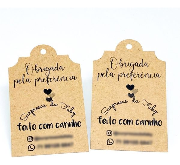 100 Tags Papel Kraft 5x8 Cm + 100 Adesivos 3x3 Cm