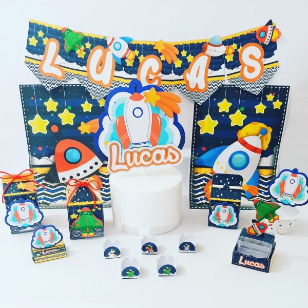 Kit 30 Caixas Personalizadas + Topo Bolo Festa Espaço 1