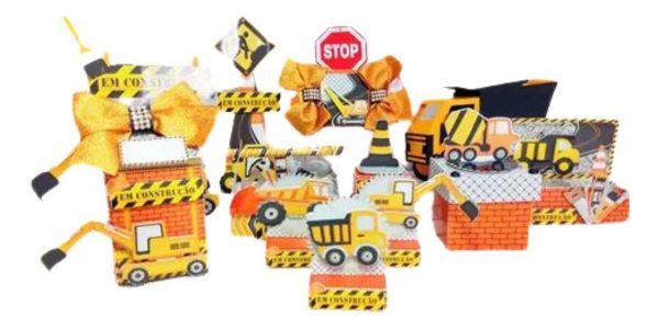 Kit 30 Caixas Personalizadas + Topo Bolo Festa Construtor 4