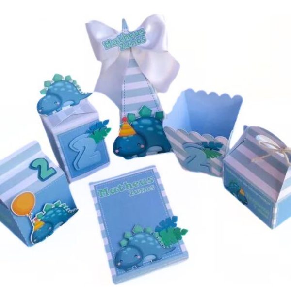 Kit 30 Caixas Personalizadas + Topo Bolo Festa Dinossauro 60