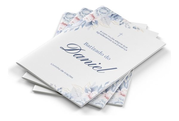 10 Livrinhos De Oração Lembrancinha Batizado Floral Azul