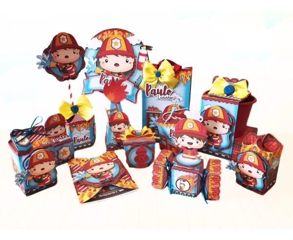 Kit 30 Cxs Personalizadas + Topobolo Festa Bombeiro 7