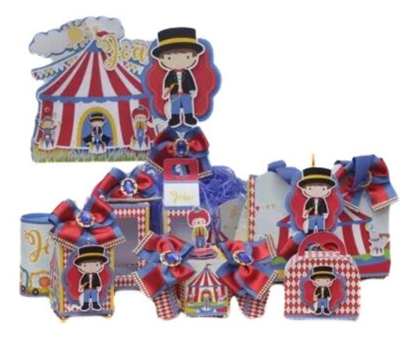 Kit 30 Caixas Personalizadas + Topo Bolo Festa Circo 92