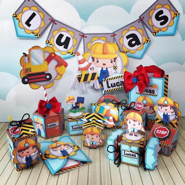 Kit 30 Caixas Personalizadas + Topo Bolo Festa Construtor 7 - Image 2