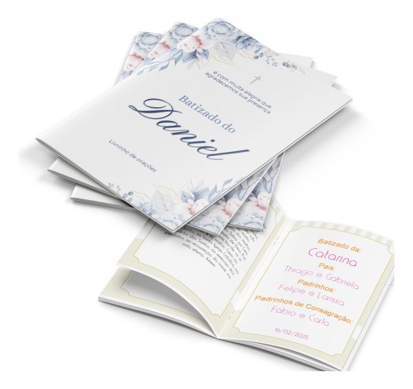 10 Livrinhos De Oração Lembrancinha Batizado Floral Azul - Image 3