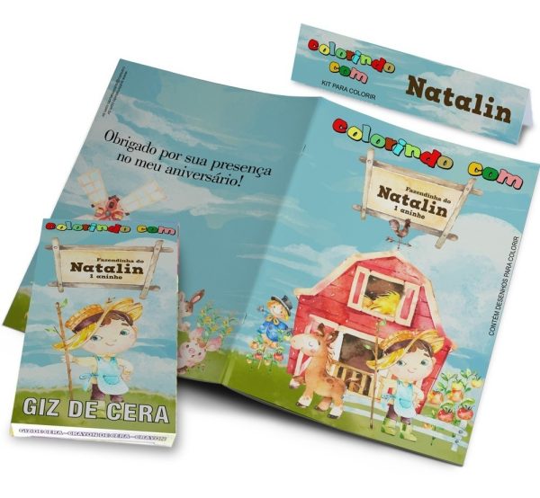 50 Kits Colorir Fazendinha Aquarela Revistinha E Giz De Cera