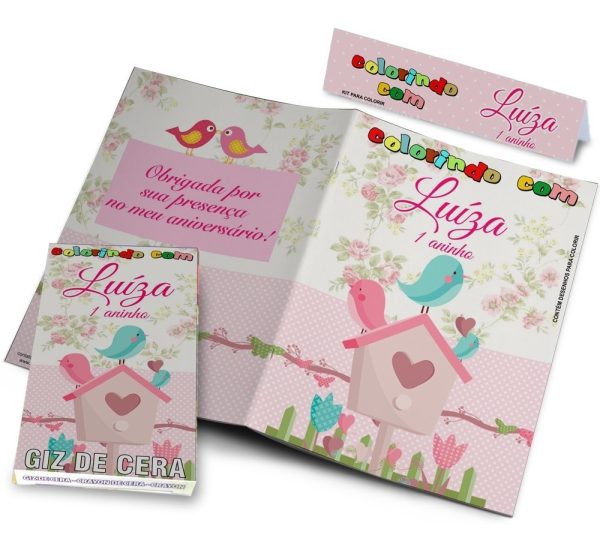 50 Kits Colorir Personalizados Revistinha + Giz De Cera