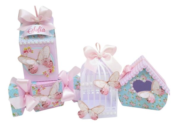 Kit Personalizados Festa Borboletas 4 - 30 Cxs + Topo Bolo