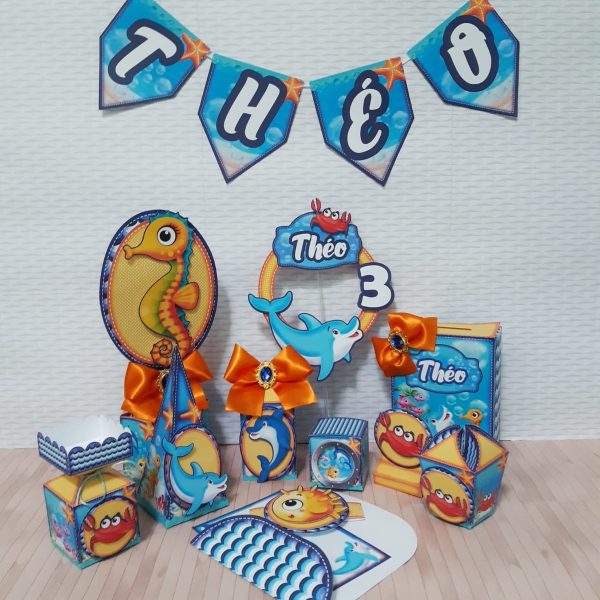 Kit 30 Cxs Personalizadas + Topo Bolo Festa Fundo Mar 32 - Image 2