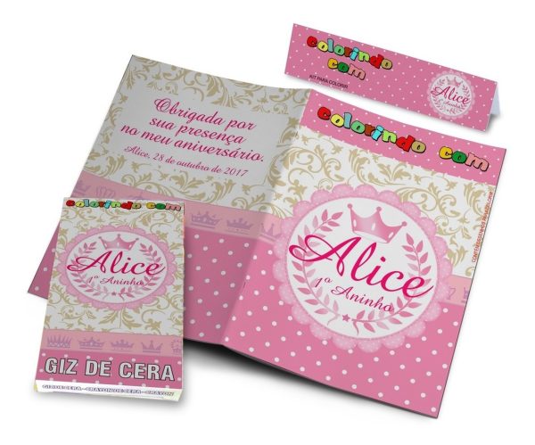 50 Kit Colorir Personalizado Realeza Revistinha Com Giz