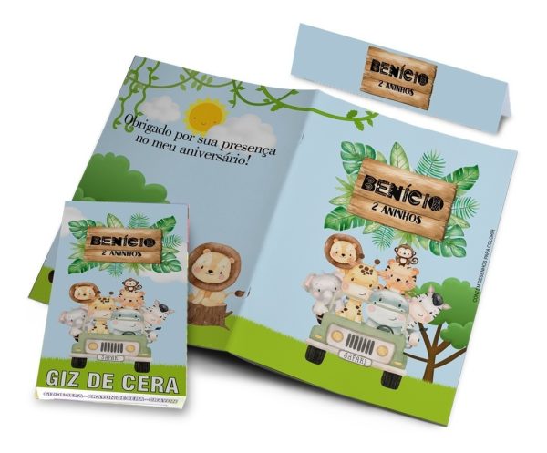 30 Kits Revistinhas Colorir E Giz Personalizados Safari - Image 2