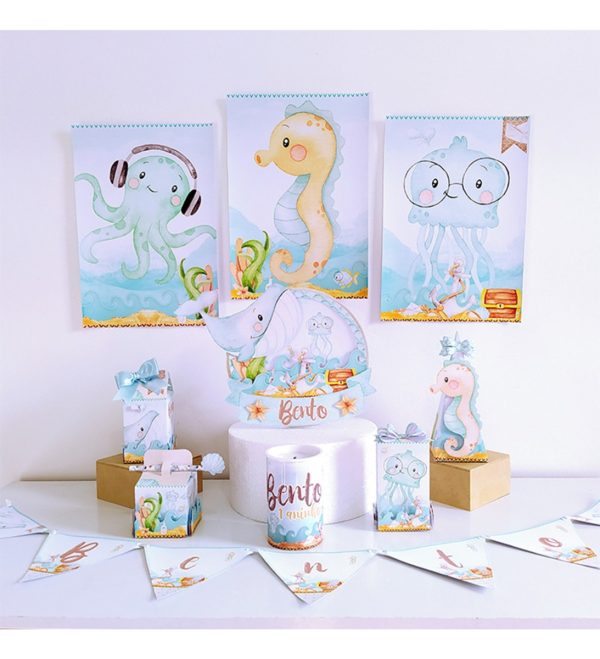 Kit 30 Cxs Personalizadas + Topo Bolo Festa Fundo Mar 34 - Image 2
