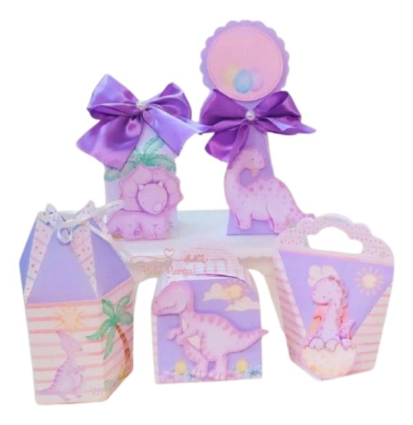 Kit 30 Cxs Personalizadas Dinossauro Menina + Topo De Bolo - Image 3
