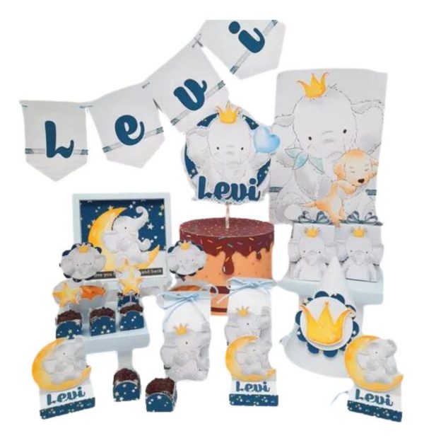 Kit 30 Caixas Personalizadas + Topo Bolo Festa Elefantinho 2