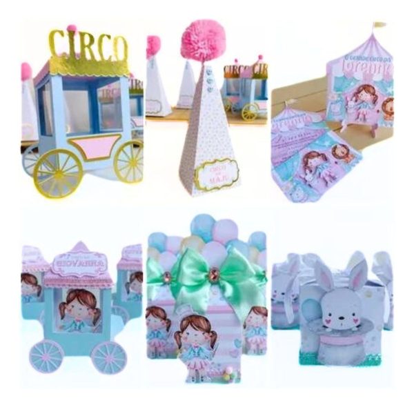 Kit 30 Caixas Personalizadas + Topo Bolo Festa Circo 78