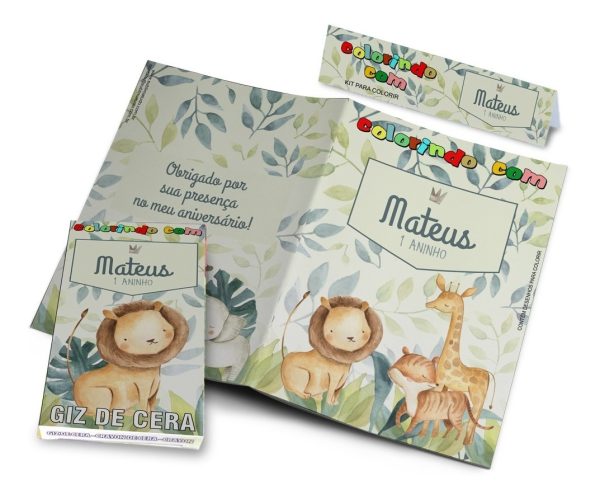 10 Kits Colorir Safari Aquarela Revistinha E Giz
